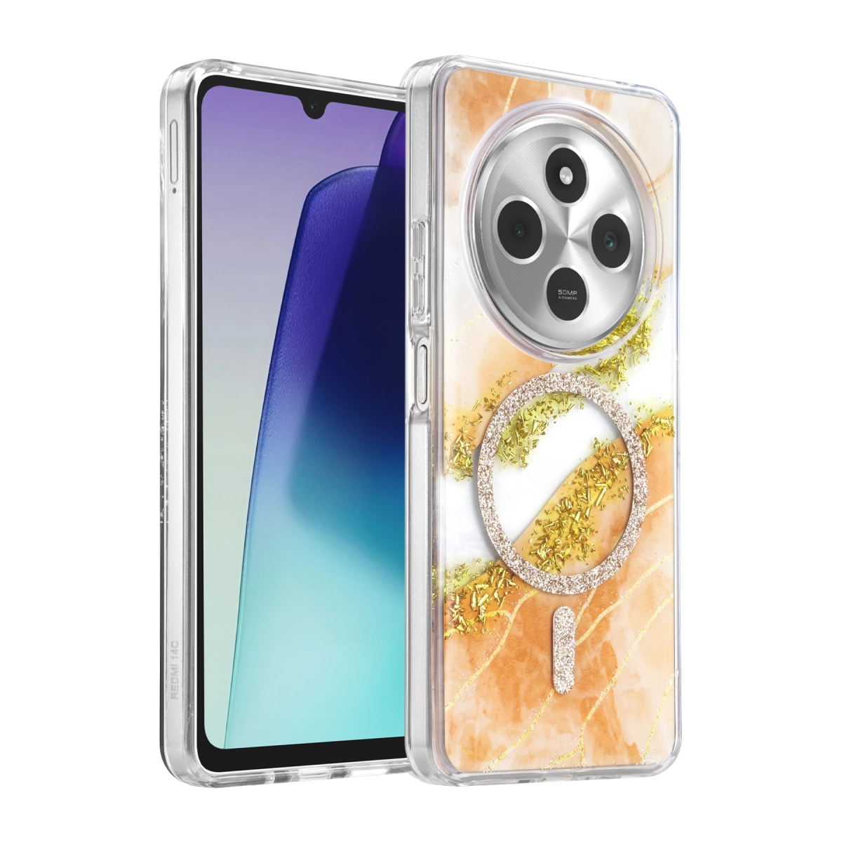 Evimdeyokyok Onegif Xiaomi Redmi 14C Lotus Simli Magsafe Kapak - Turuncu
