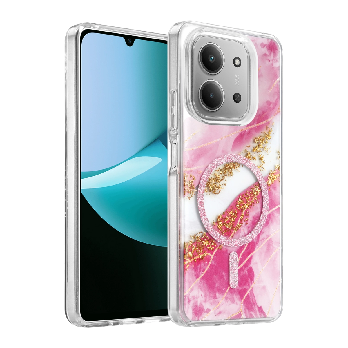 Evimdeyokyok Onegif Xiaomi Redmi 15C 4G Lotus Simli Magsafe Kapak - Pembe
