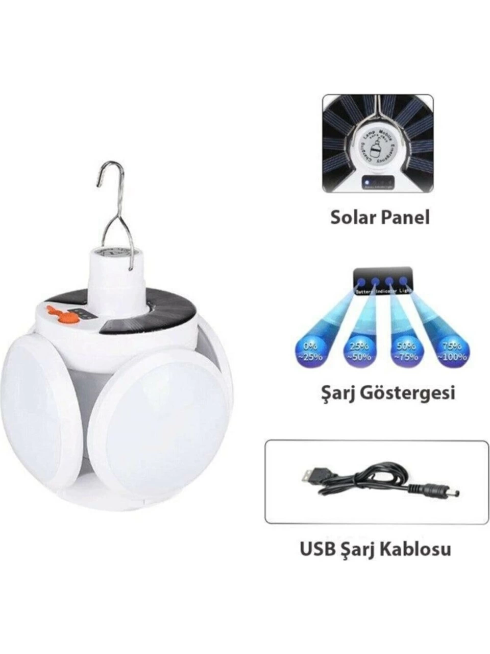 Evimdeyokyok P-038 Solar Güneş Enerji Ve Usb Sarjli 5 Kanatlı