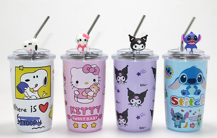 Evimdeyokyok Popüler Karakter Figürlü Isı Muhafazalı Metal Pipetli Çelik Kupa Alk4430