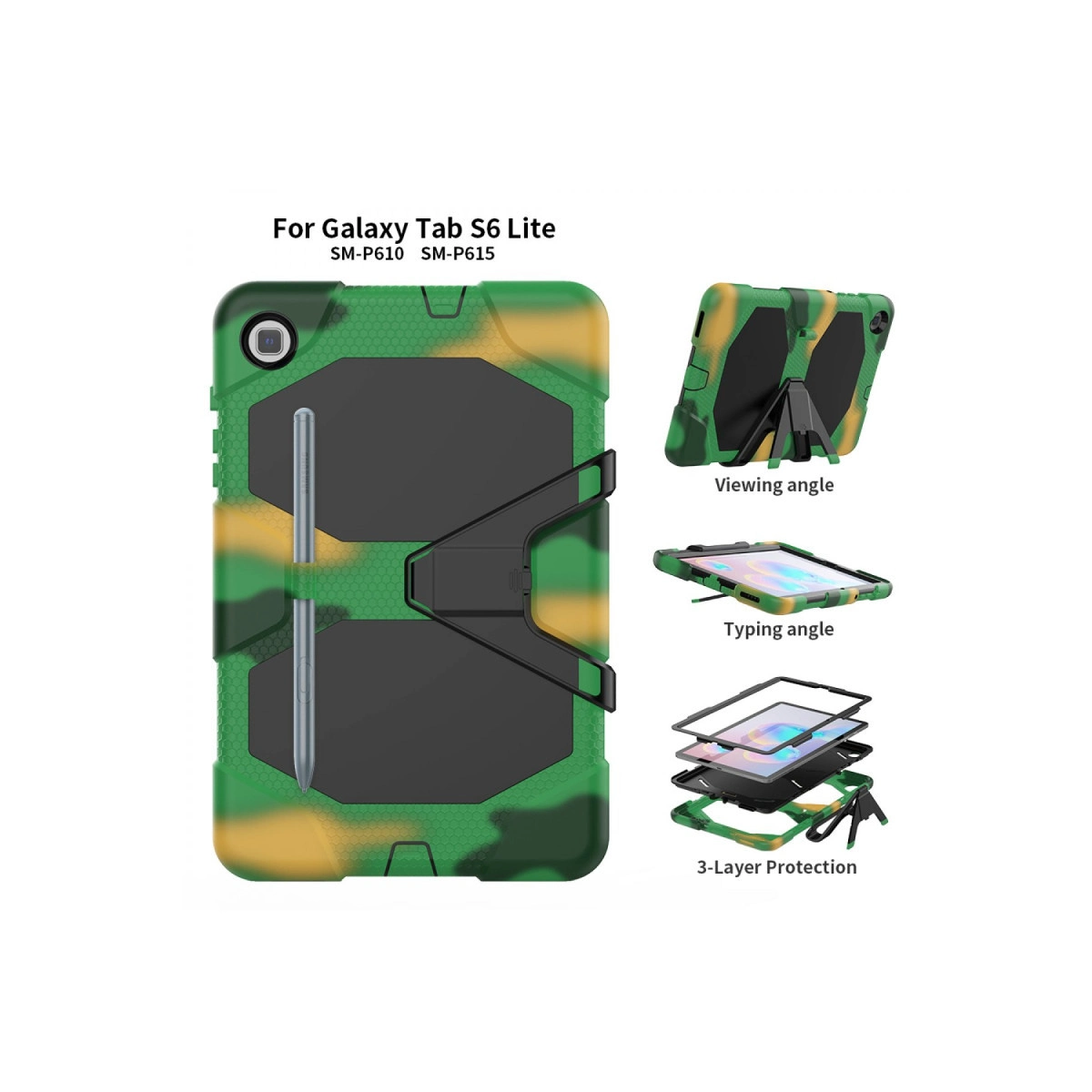 Evimdeyokyok Samsung Galaxy P610 Tab S6 Lite 10.4 Kılıf Griffin Tablet Kapak - Kamuflaj