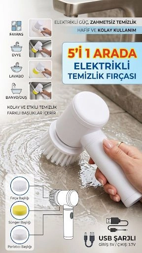 Evimdeyokyok Şarjlı 5 Başlıklı Otomatik Temizleme Fırçası