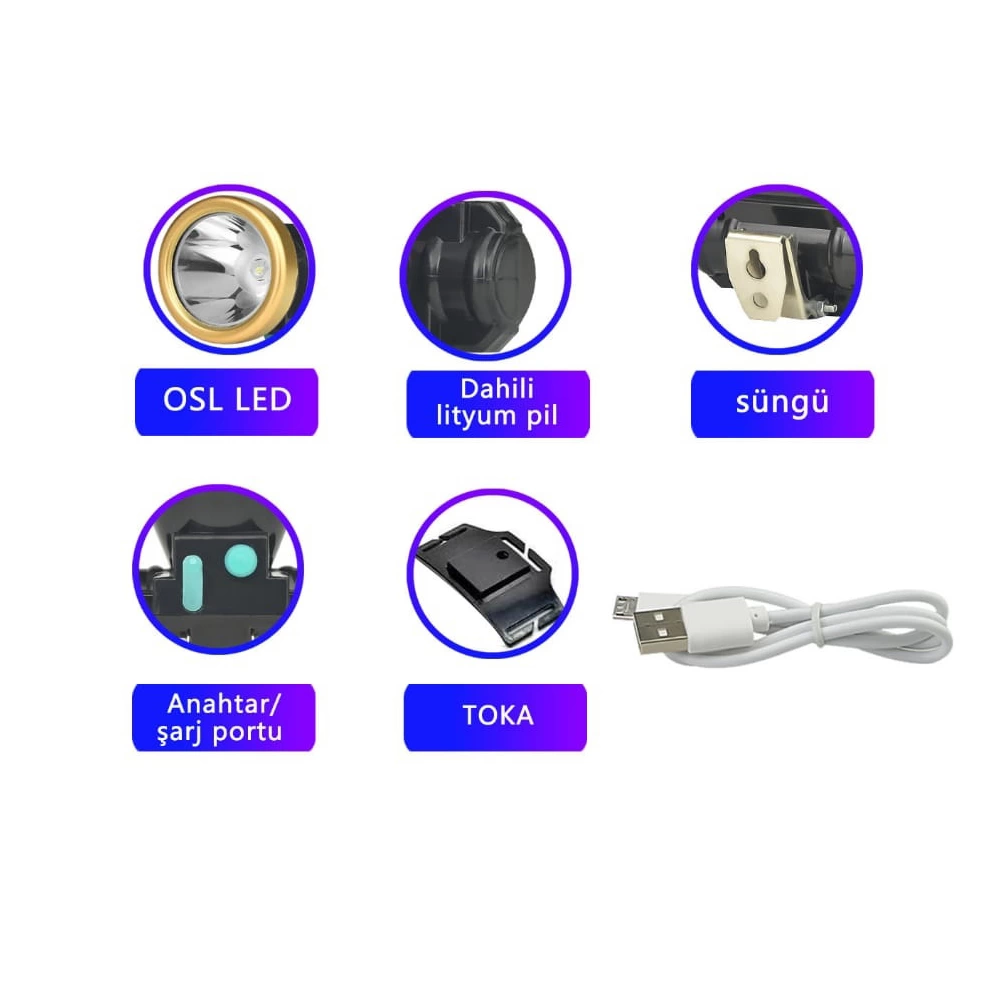 Evimdeyokyok Şarjlı Baret Lambası Osl Led  Wt-065