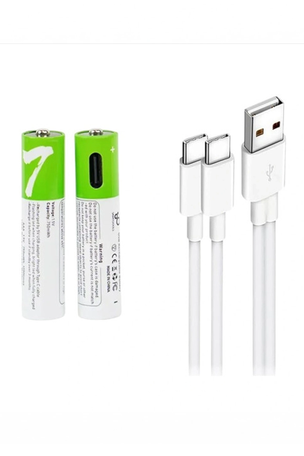 Evimdeyokyok Type-C Şarjlı 800Mwh 1.5V Şarj Edilebilir 2’Li Aaa İnce Pil - Lityum Iyon Batarya