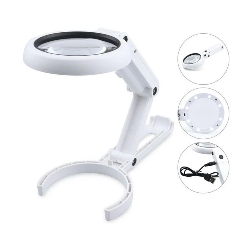 Evimdeyokyok Usb Şarj Edilebilir Katlanabilir 3.510X Büyüteç 8 Ledli Masa Ve Eliçin  Taşınabilir Büyüteç Fs90Rc