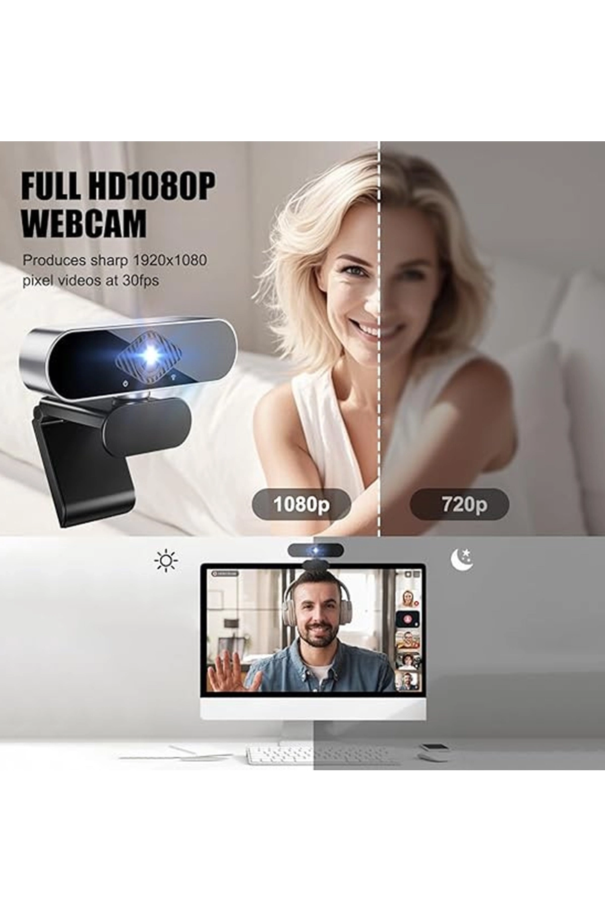 Evimdeyokyok Webcam Orjınal 1080P Hd Konferans Kamera Dahili Mikrofon Görüntülü Sohbet Yayın Kamerası Hd Video Ae