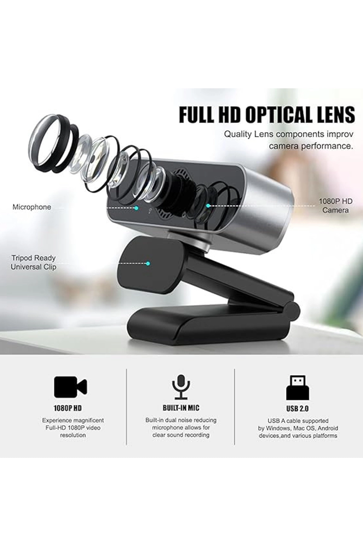 Evimdeyokyok Webcam Orjınal 1080P Hd Konferans Kamera Dahili Mikrofon Görüntülü Sohbet Yayın Kamerası Hd Video Ae