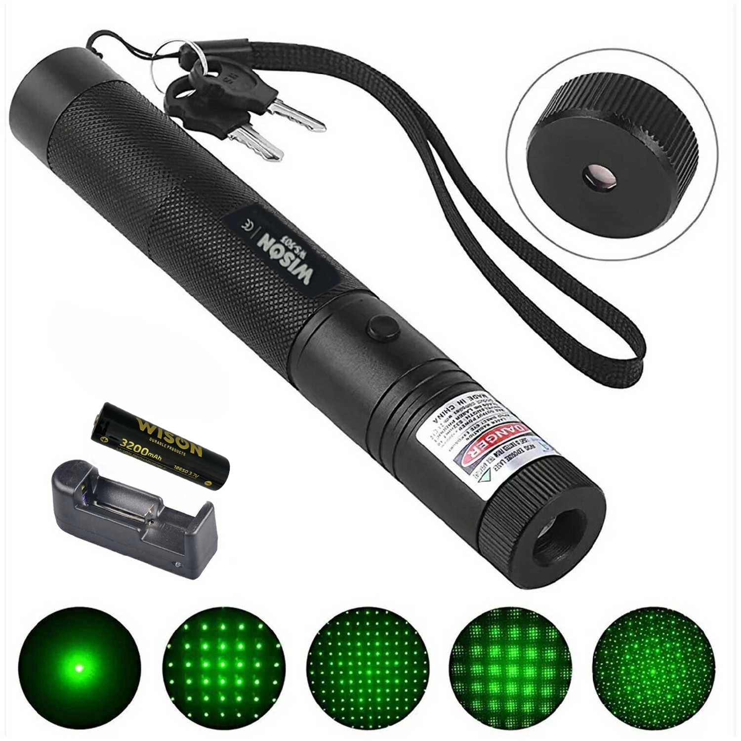 Evimdeyokyok Wison Ws-503 100Mw Desen Başlıklı Şarjlı Yeşil Lazer Pointer