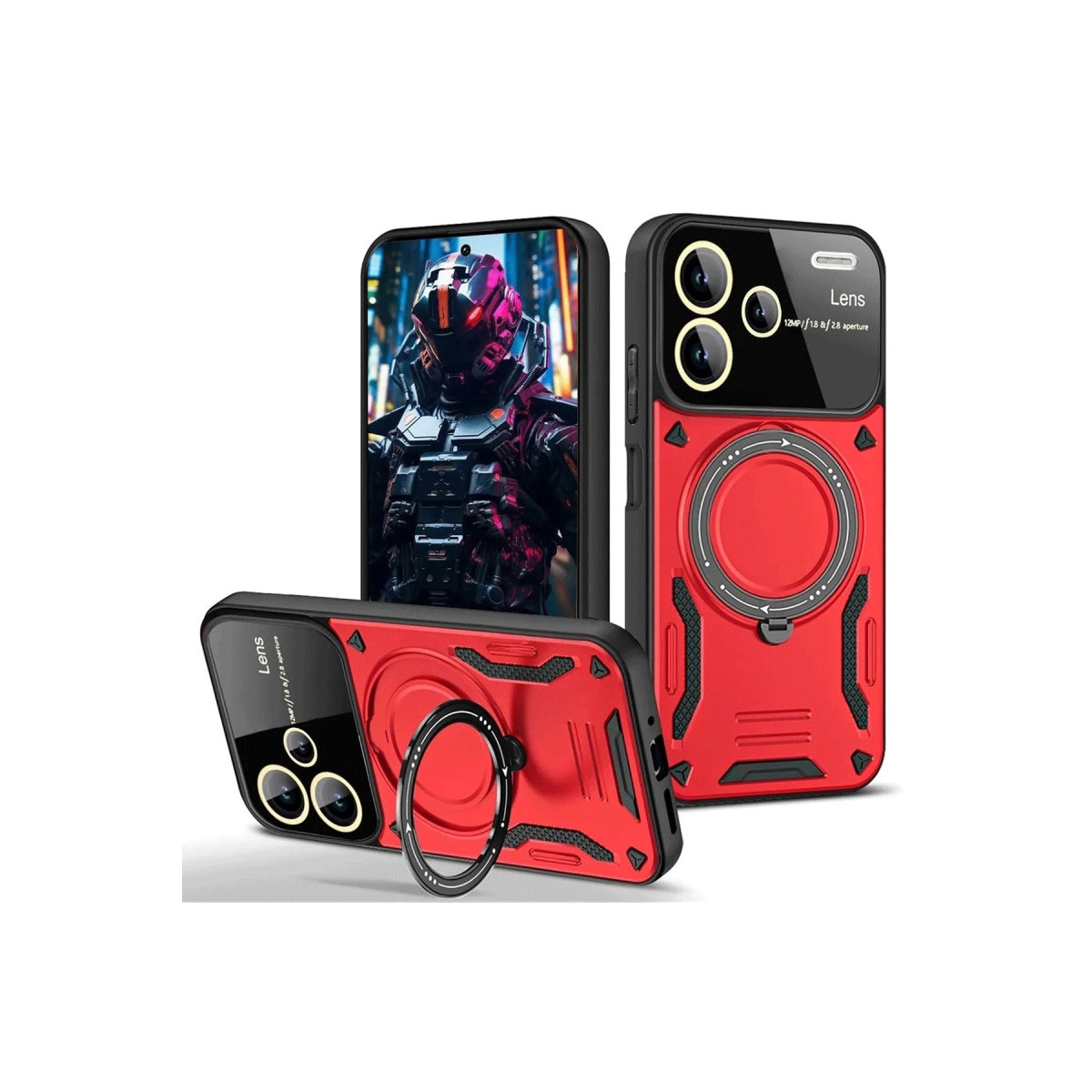 Evimdeyokyok Xiaomi Redmi Note 13 Pro Plus Joy Lens Standlı Kapak - Kırmızı