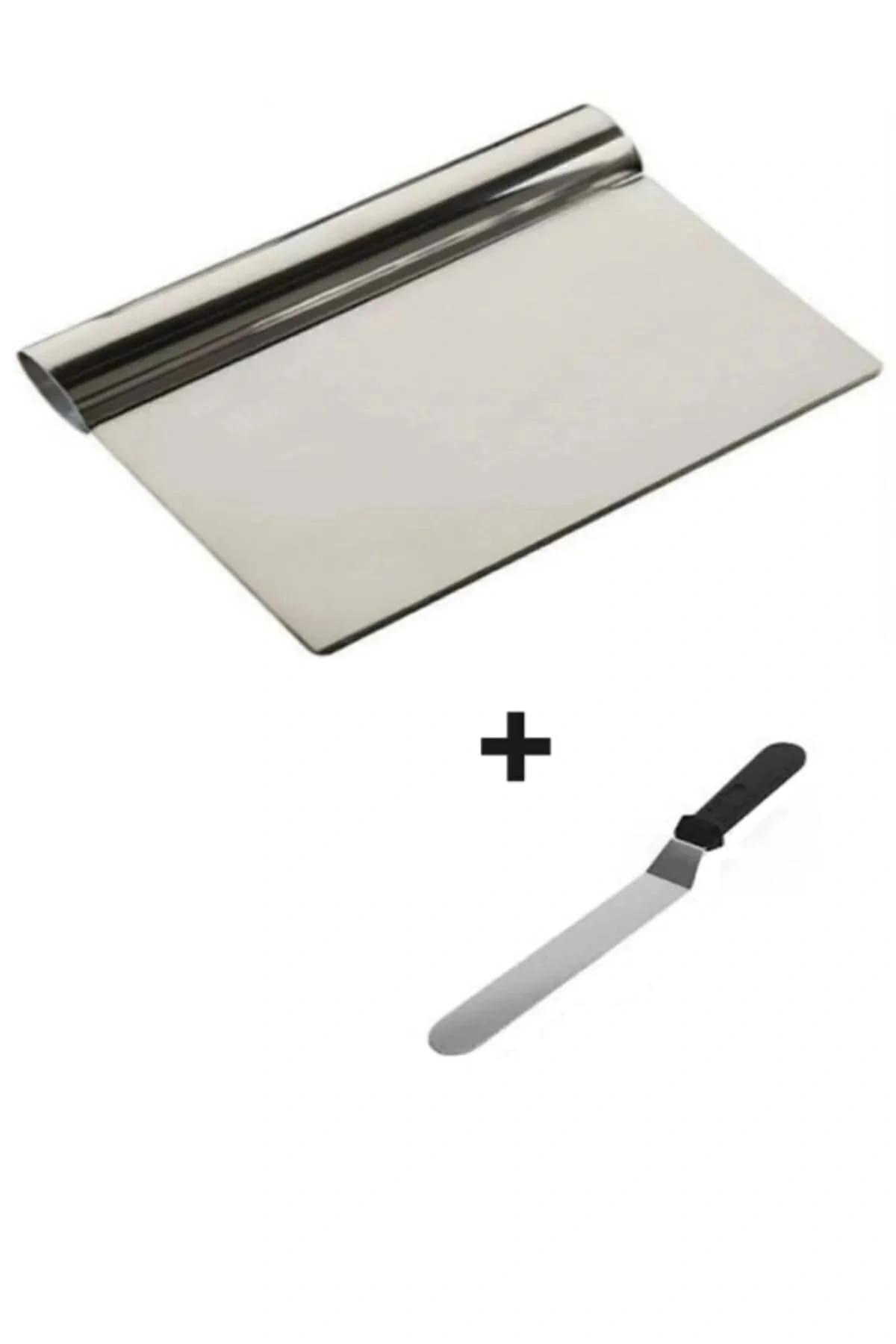 2Li Set Hamur Şekillendirici Eğik Pasta Spatulası +Metal Hamur Kesici Kazıyıcı Spatula