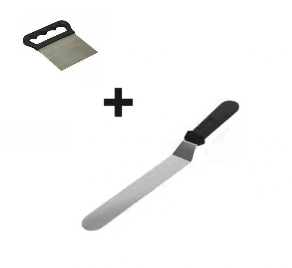 2Li Set Hamur Şekillendirici Eğik Pasta Spatulası Ve Metal Hamur Kesici Kazıyıcı Spatula
