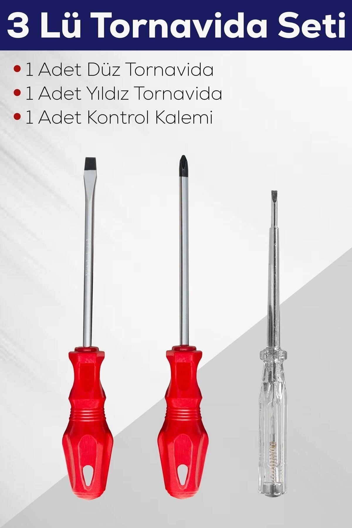 3 Lü Tornavida Seti (Düz Tornavida + Yıldız Tornavida + Kontrol Kalemi)