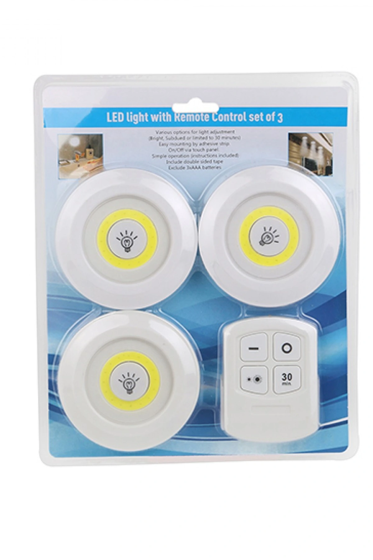3Lü Uzaktan Kumandalı Yapışkanlı Kablosuz Led Spot Lambalar