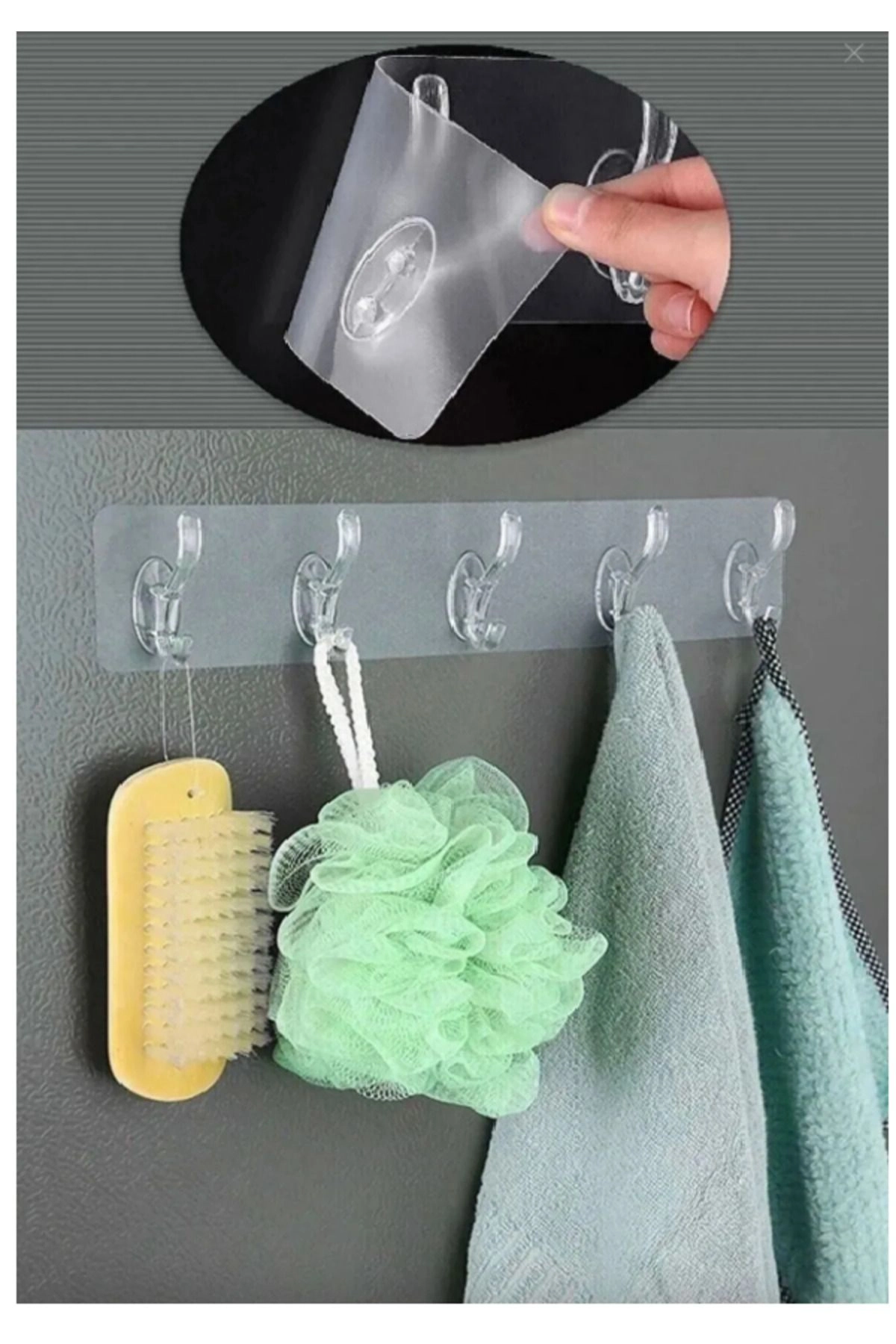 5 Li Kendinden Yapışkanlı Güçlü Şeffaf Askılık - Kapı Arkası Mutfak Duvar Banyo Askı