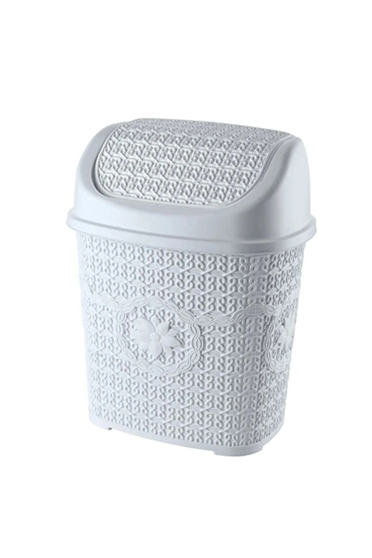 5 Parça Örgü Desenli Plastik Banyo Seti Çamaşır Sepeti Deterjanlık Çöp Kovası Klozet Fırçası - Mor