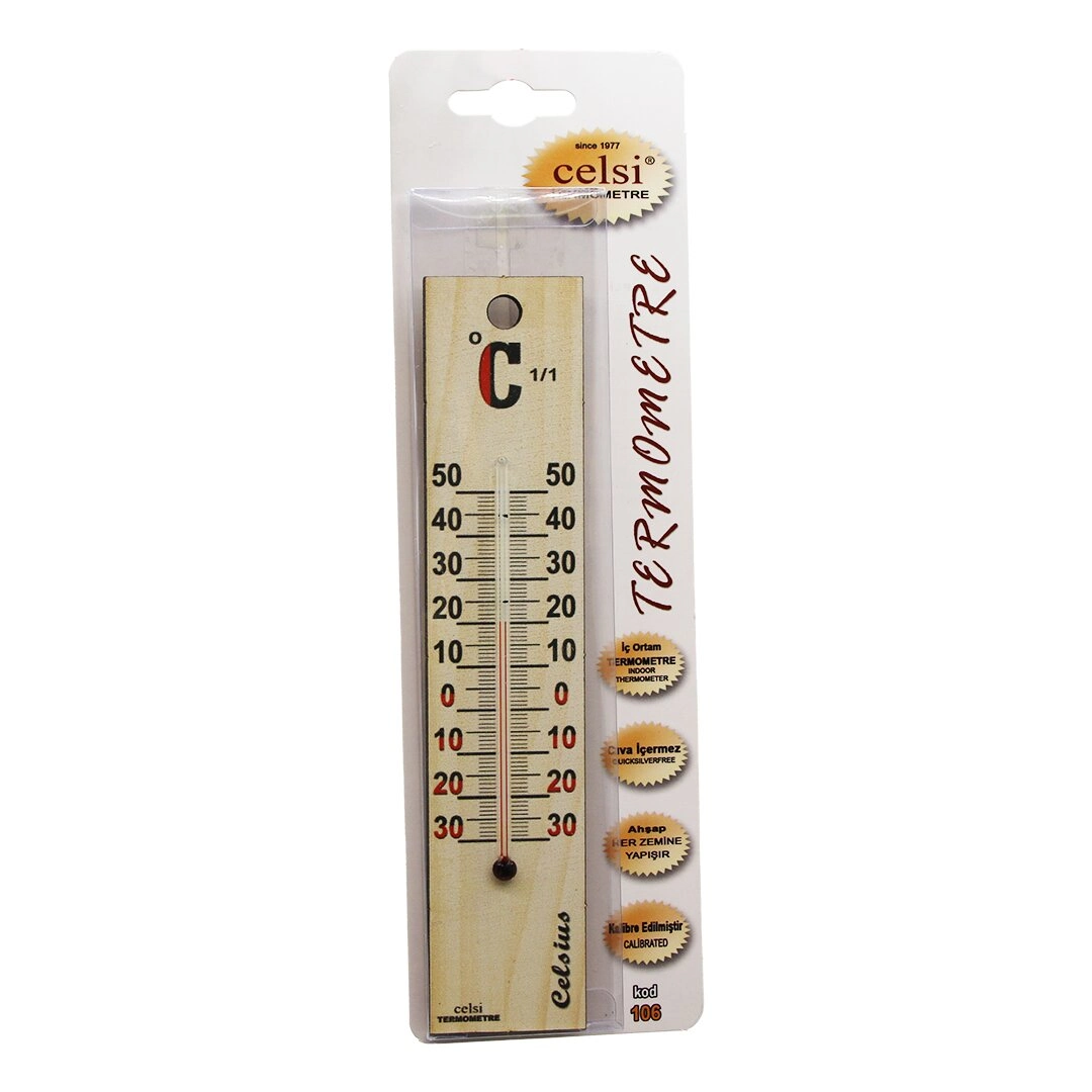 Ahşap 4 X 18.8Cm Derece Oda Termometresi İç / Dış Kurşun Ve Civa İçermez