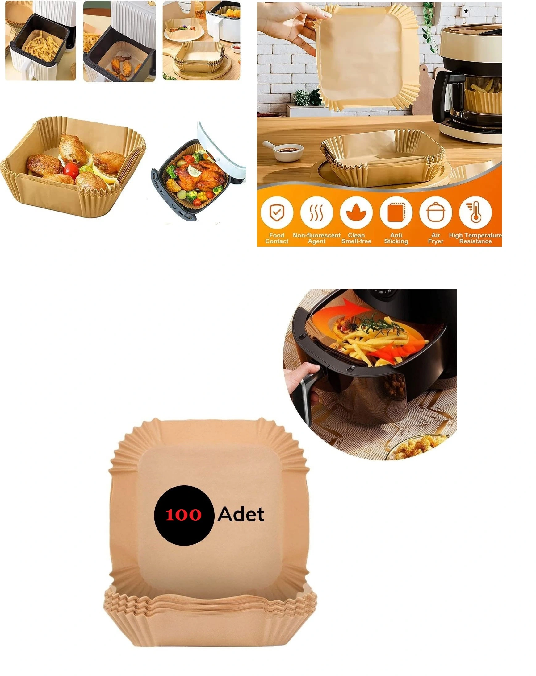 Airfreyer Fritöz Kağıdı Kare Xl / Xxl 100Lü