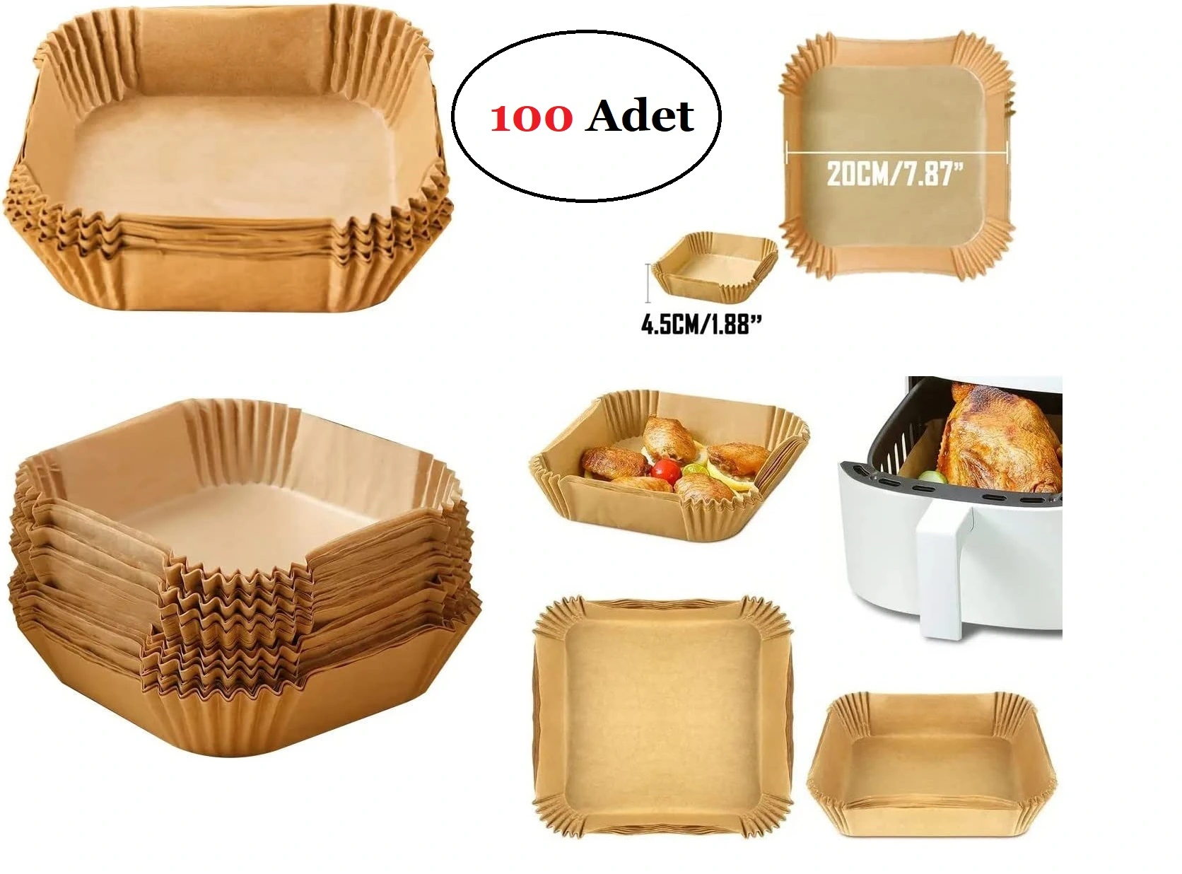 Airfreyer Fritöz Kağıdı Kare Xl / Xxl 100Lü