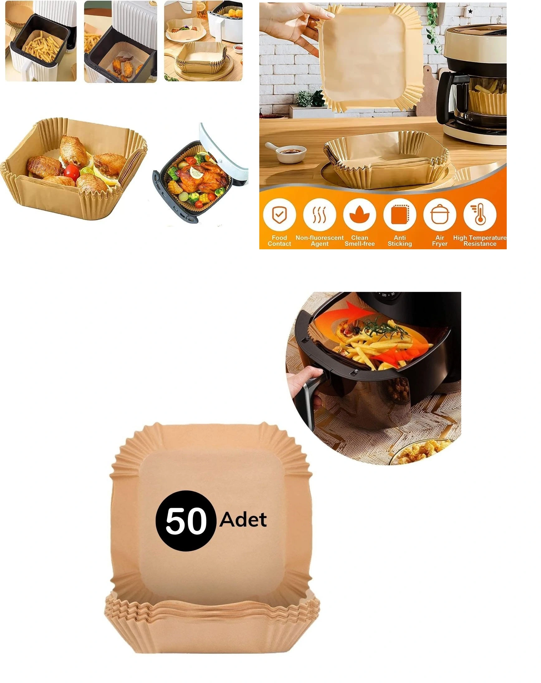 Airfreyer Fritöz Kağıdı Kare Xl / Xxl 50Li