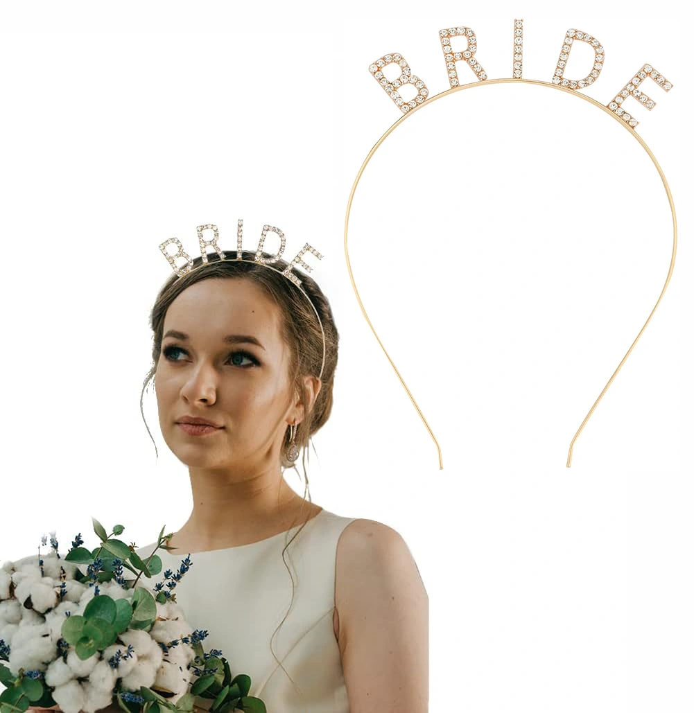 Altın Gold Renk Bekarlığa Veda Kristal Taş Bride Tacı İthal 16X10 Cm