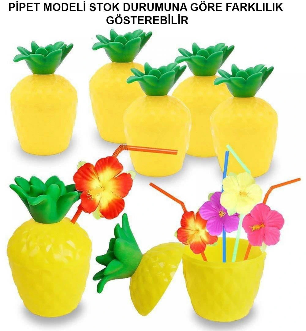 Ananas Hawaii Luau Aloha Pipetli İçecek Kabı Bardak 10X13 Cm 1 Adet