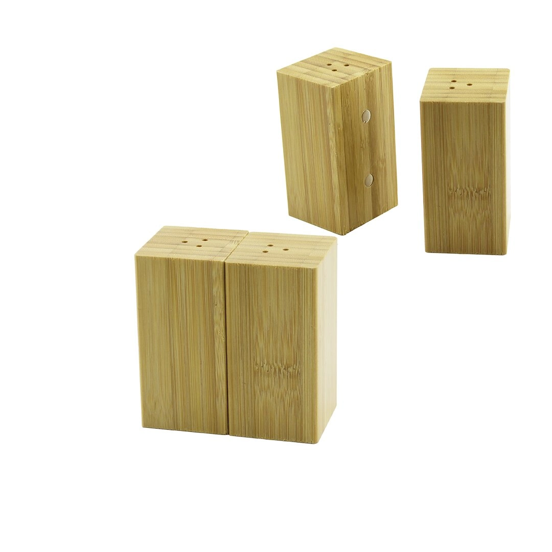 Baharatlık Tuzluk 4.5X5Cm Y9Cm 2Parça Mıknatıslı İkiz Ahşap Bambu  Baharatlık Tuzluk