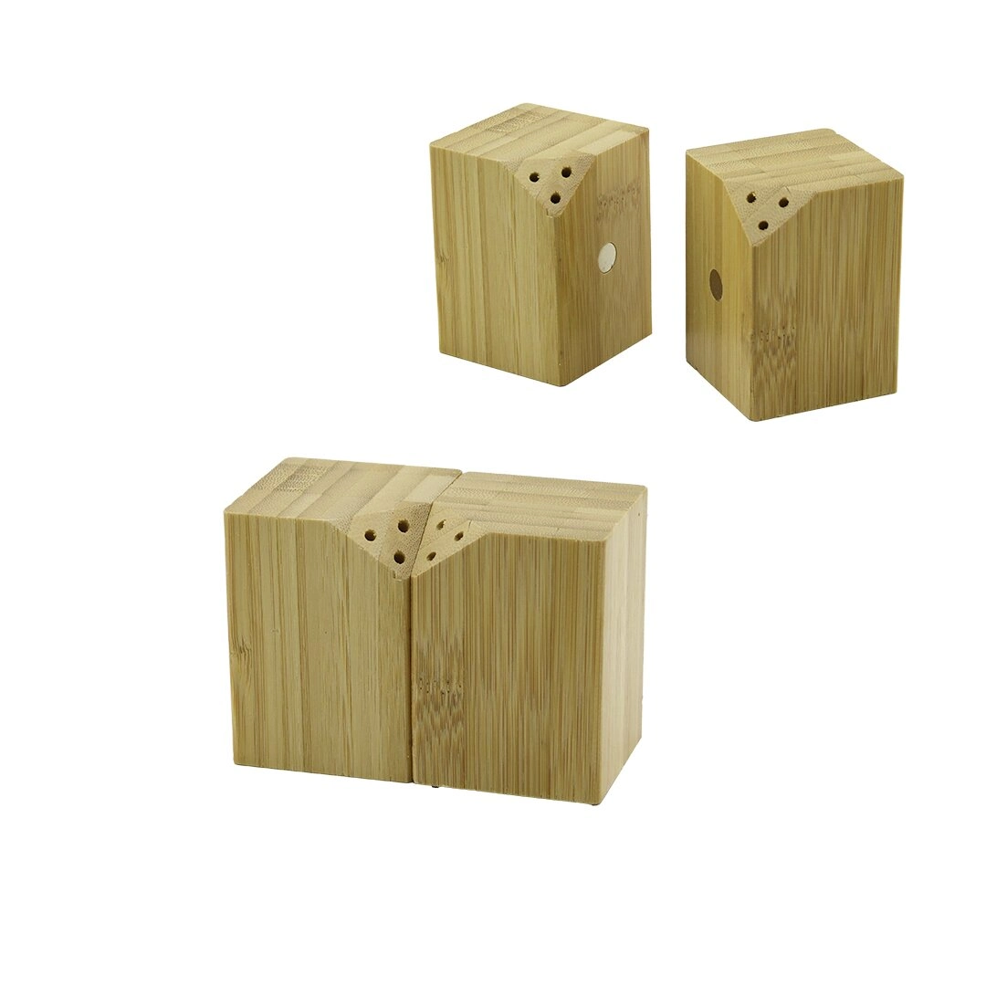 Baharatlık Tuzluk 5X5Cm Y7Cm 2Parça Mıknatıslı İkiz Ahşap Bambu Baharatlık Tuzluk