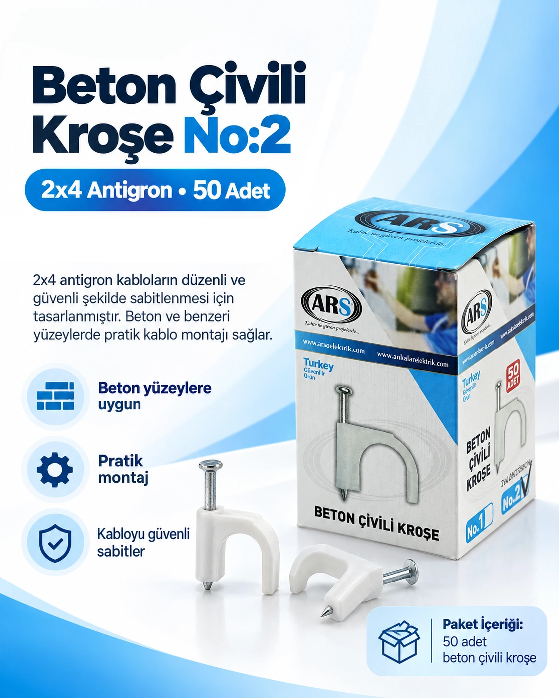 Beton Çivili Kroşe No2 (2X4 Antigron) – 50 Adet