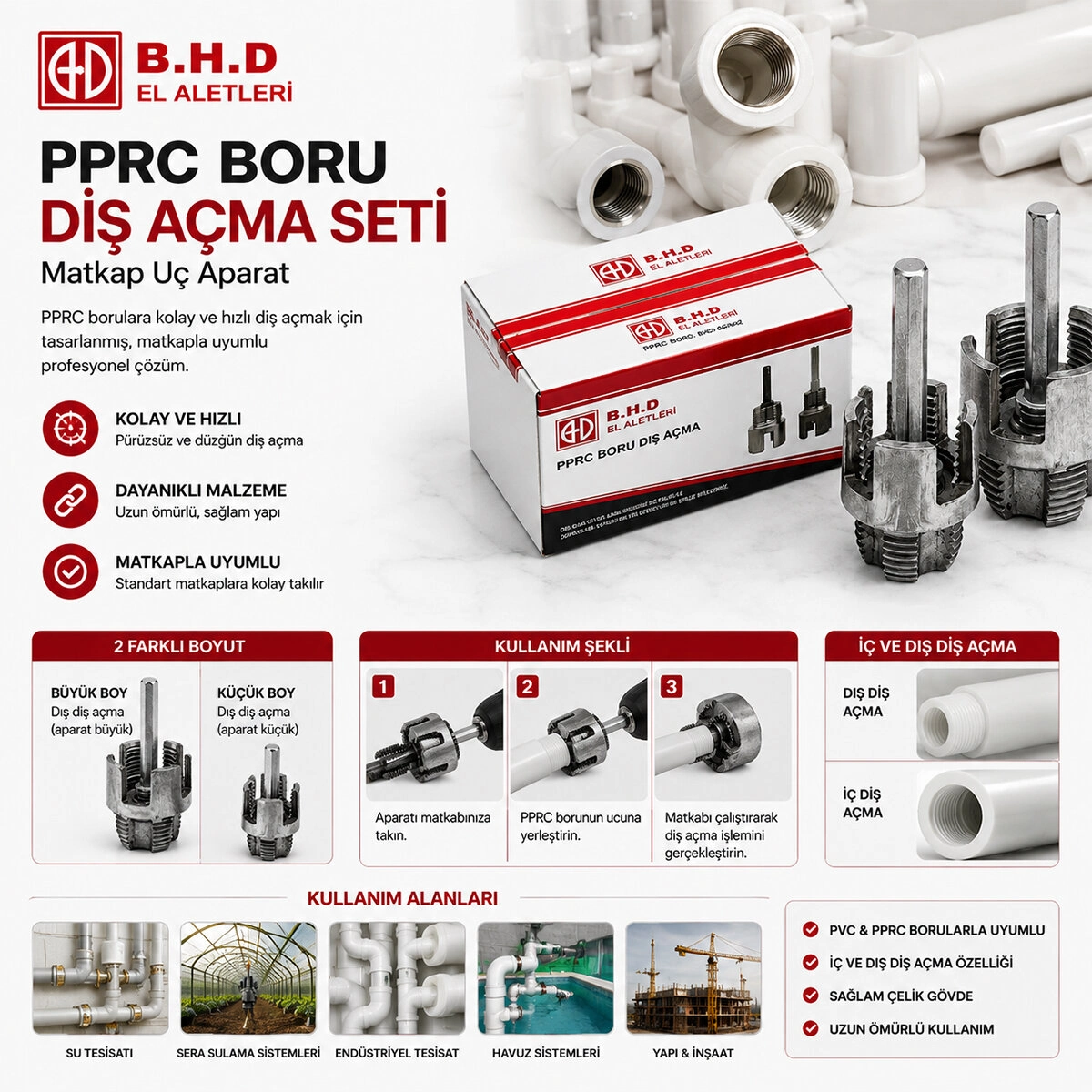 Bhd El Aletleri 00402 Pprc Boru Diş Açma Matkap Uç Aparatı - 2 Parça