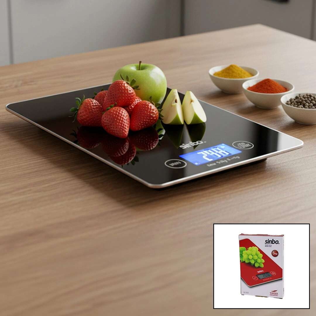 Cam Mutfak Tartısı Terazi Lcd Ekran 5Kg/1Gr Pilli=Cr2032 Gr/Oz/Ml/Ib Ölçüm Sks-4526