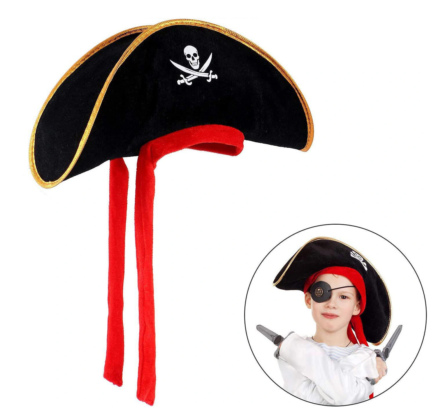 Çocuk Boy Kadife Jack Sparrow Denizci Kaptan Jack Korsan Şapkası 45X16 Cm