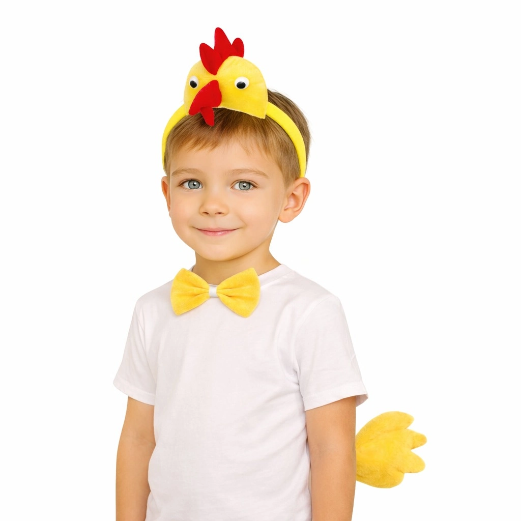 Çocuk Horoz Tavuk Kostüm Seti 3 Parça (Taç + Papyon + Kuyruk)