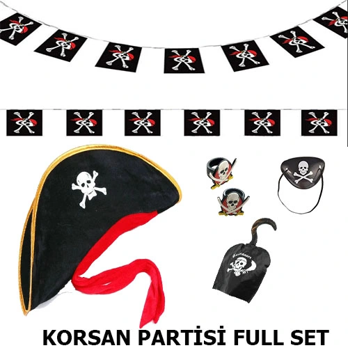 6 Parça Çocuk Korsan Parti Seti – Şapka, Göz Bandı, Kanca, 2 Yüzük Ve Korsan Afişi