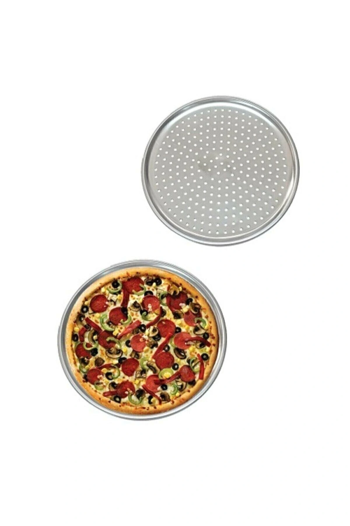 Delikli Çelik Pizza Ve Lahmacun Tepsisi Orta Boy -32  Cm