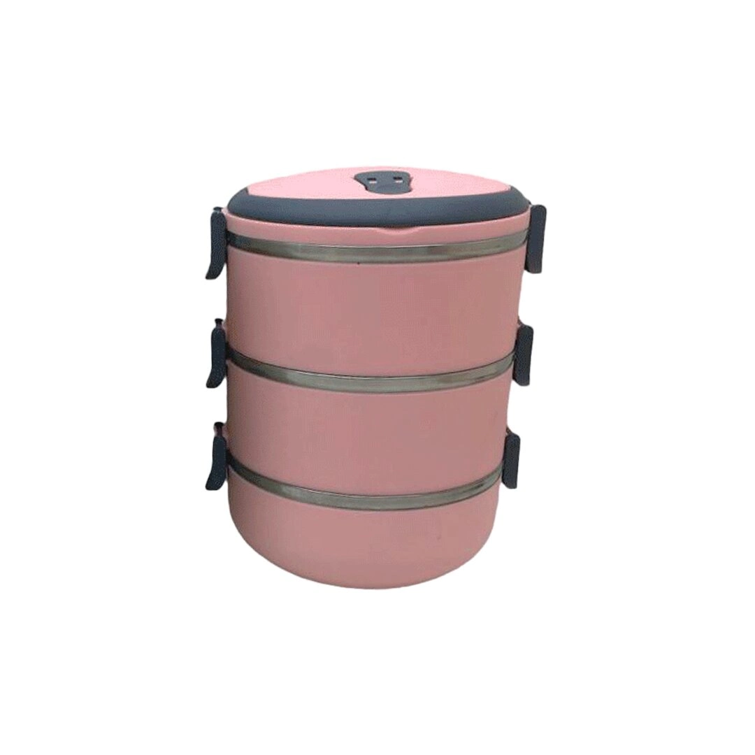 Yemek Termosu Açık Pembe 3Lü Sefer Tası Saklama Kabı 1.8Lt