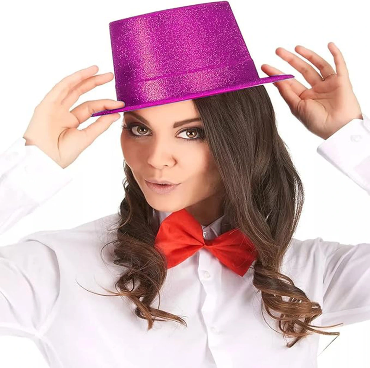 Fuşya Simli Glitter Silindir Parti Şapkası