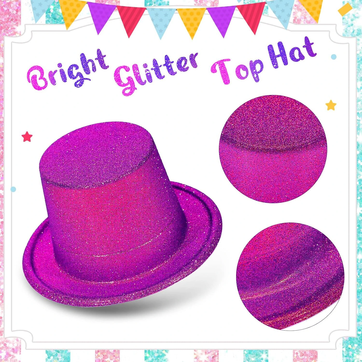 Fuşya Simli Glitter Silindir Parti Şapkası