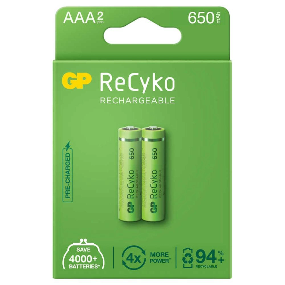 Gp Recyko 650Mah Aaa Şarj Edilebilir İnce Kalem Pil 2 Li Paket