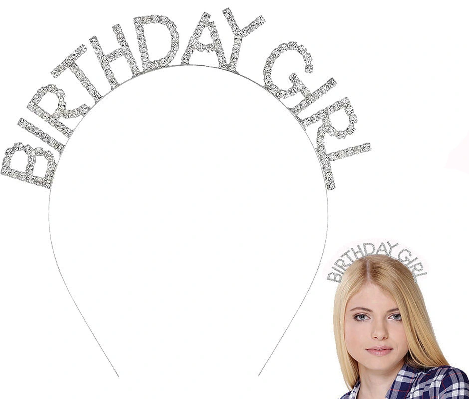 Gümüş Kristal Taşlı Birthday Girl Doğum Günü Tacı İthal Ürün A Kalite 17X16 Cm
