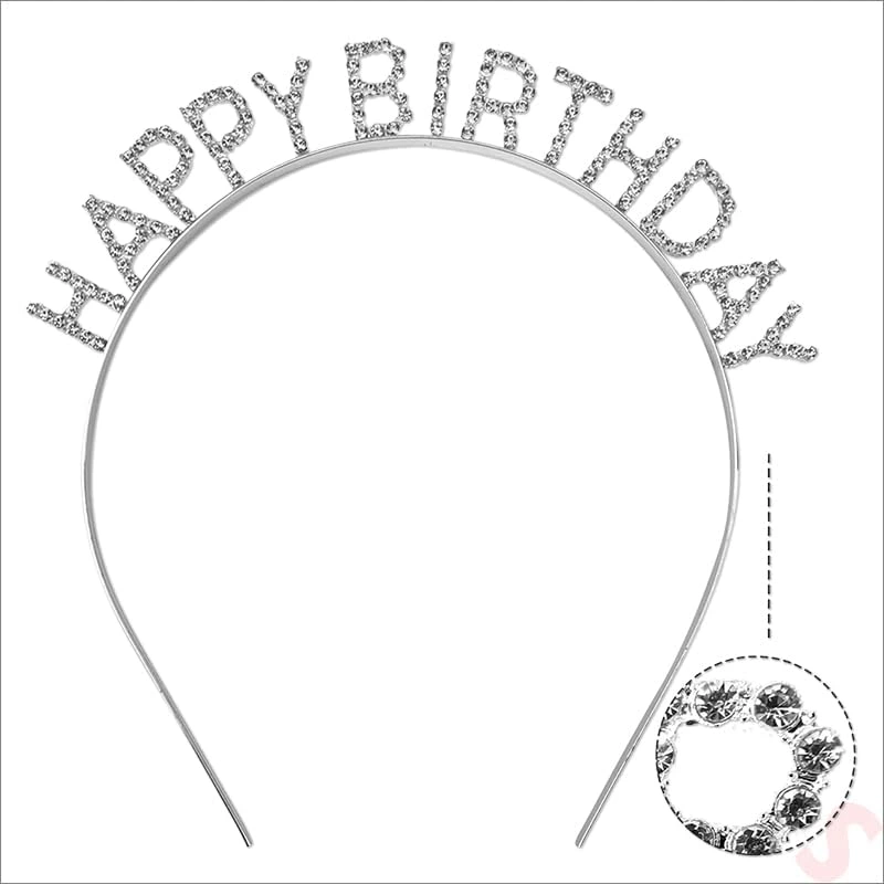 Gümüş Kristal Taşlı Happy Birthday Doğum Günü Tacı İthal Ürün A Kalite 17X16 Cm