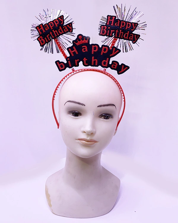 Happy Birthday Yazılı Püsküllü Neon Kırmızı Renk Doğum Günü Tacı 22X19 Cm