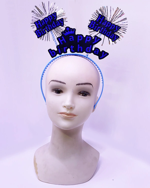Happy Birthday Yazılı Püsküllü Neon Mavi Renk Doğum Günü Tacı 22X19 Cm