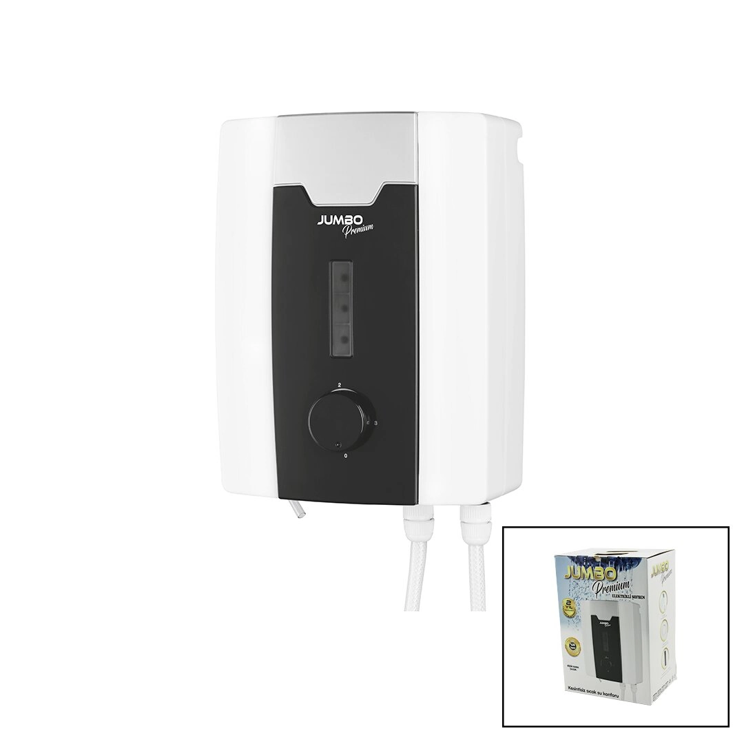Jumbo Premium Beyaz Ani Su Isıtıcı Elektrikli Şofben Duş 7 Emniyet Termostat 3 Kademeli 8000W