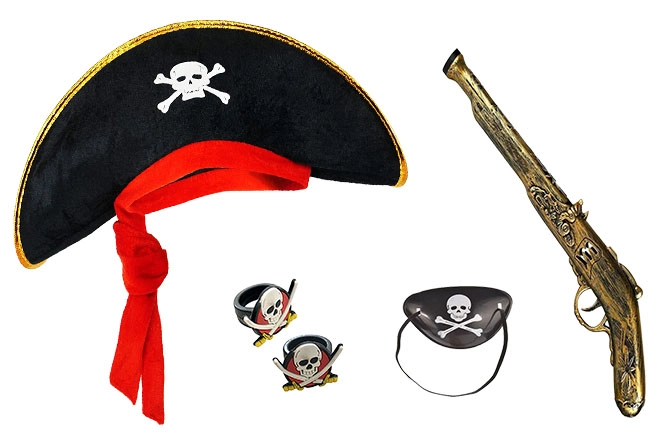 5 Parça Çocuk Korsan Seti – Şapka, Göz Bandı, Tabanca Ve 2 Yüzük