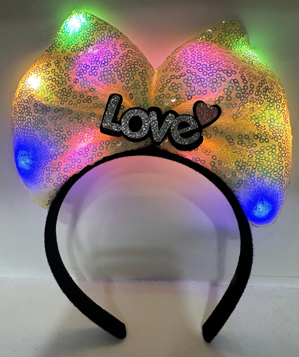 Led Işıklı 3 Farklı Fonksiyonda Yanan Gümüş Love Yazılı Sarı Fiyonk Taç 20X17 Cm