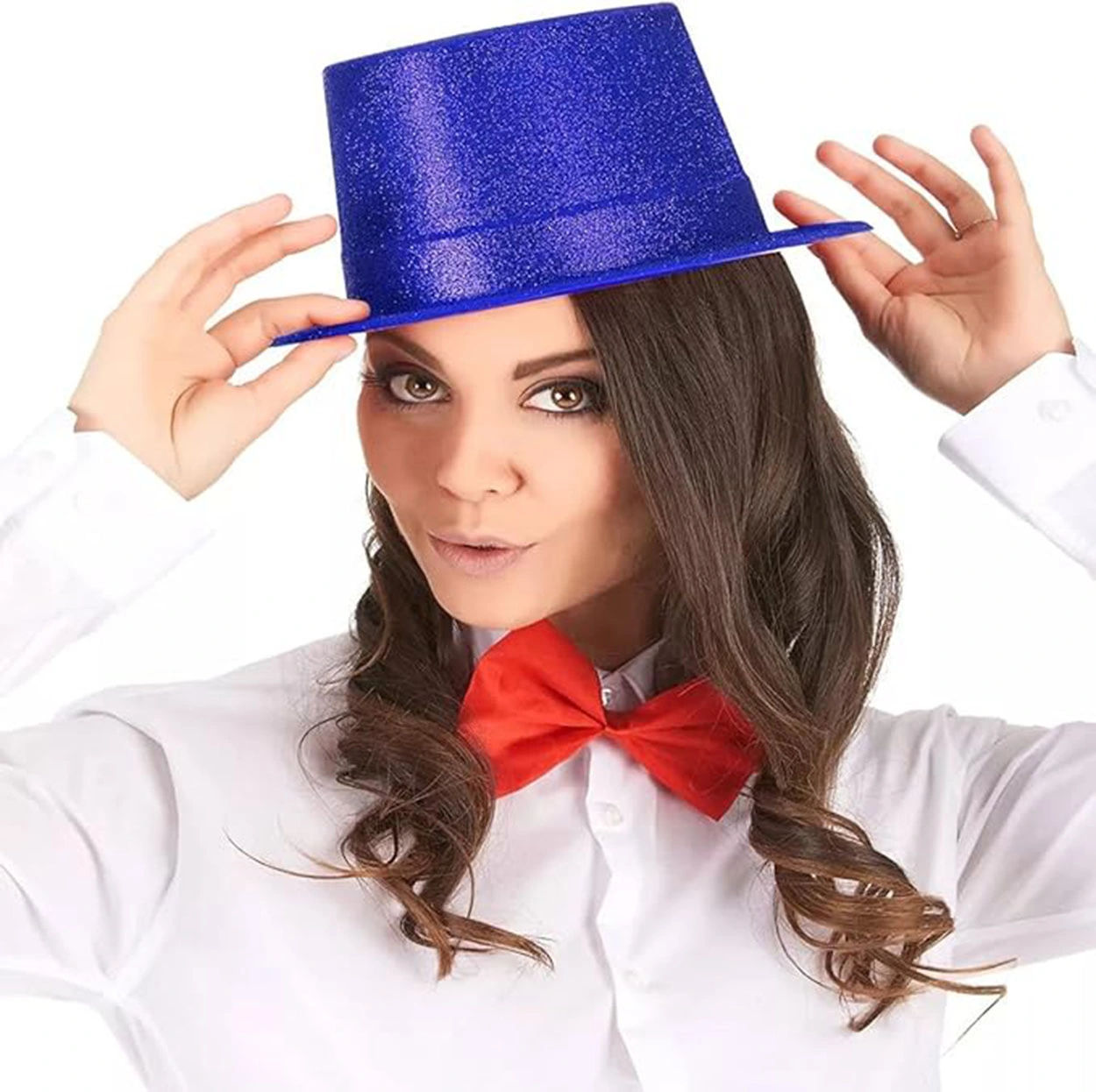 Mavi Simli Glitter Silindir Parti Şapkası