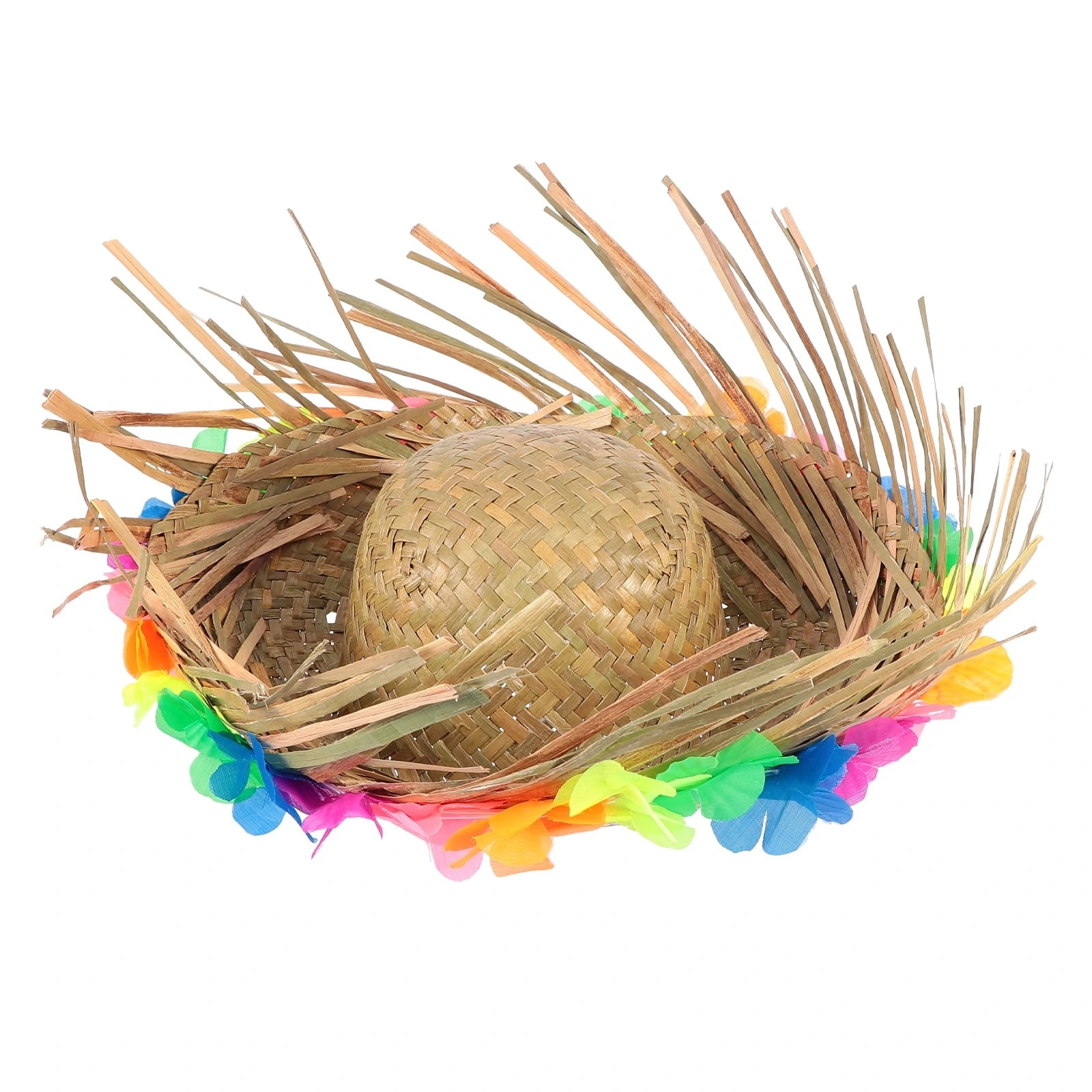 Naturel Renk Püsküllü Örme Hasır Hawaii Luau Aloha Şapka 13X36 Cm