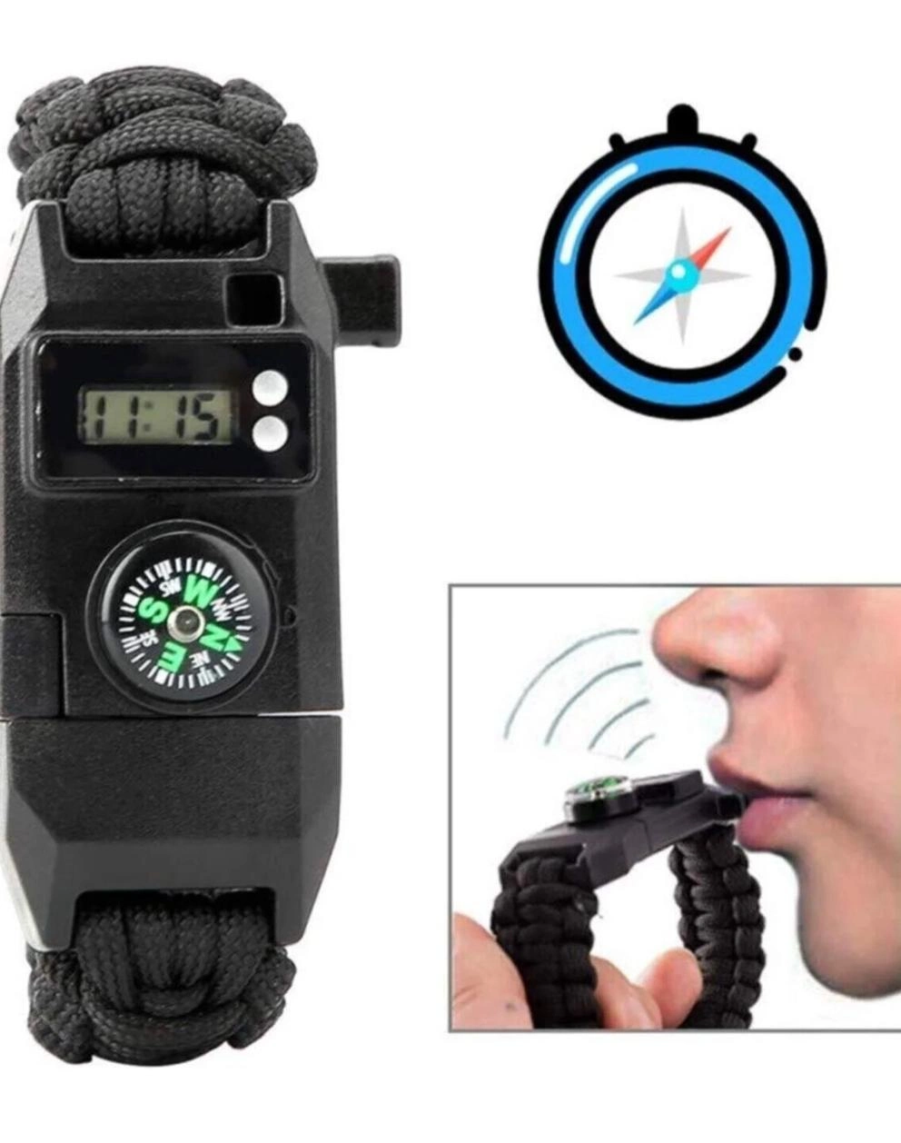 Paracord Dijital Saat Düdük Hayatta Kalma Kamp Bilekliği