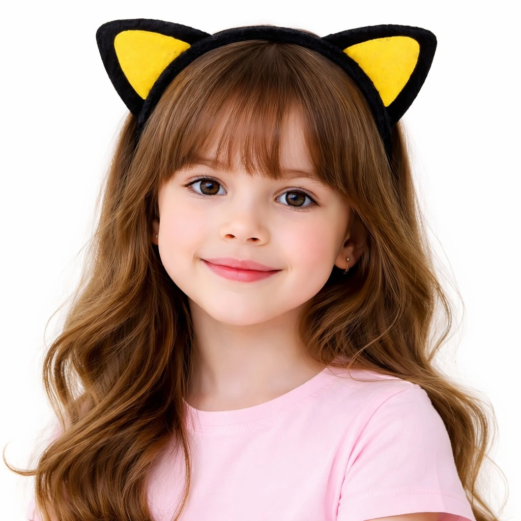 Peluş Kedi Kulak Taç Sarı Siyah – Çocuk Parti & Kostüm Tacı