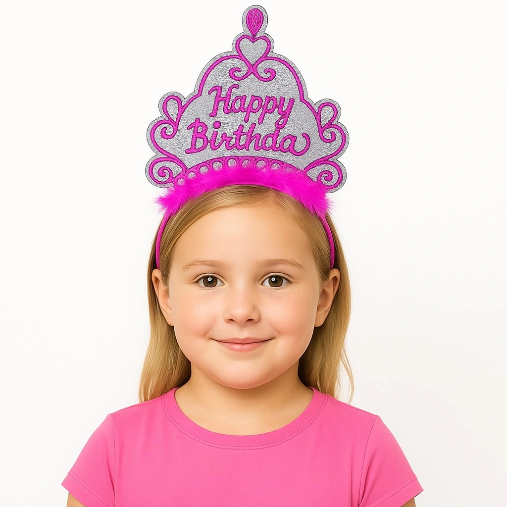 Pembe Happy Birthday Prenses Tacı – Doğum Günü Taç Aksesuarı